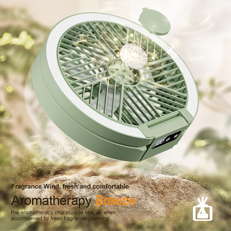 Portable Folding Fan with Lights USB Rechargeable Multi-Speed High Wind for Camping Home Dormitory