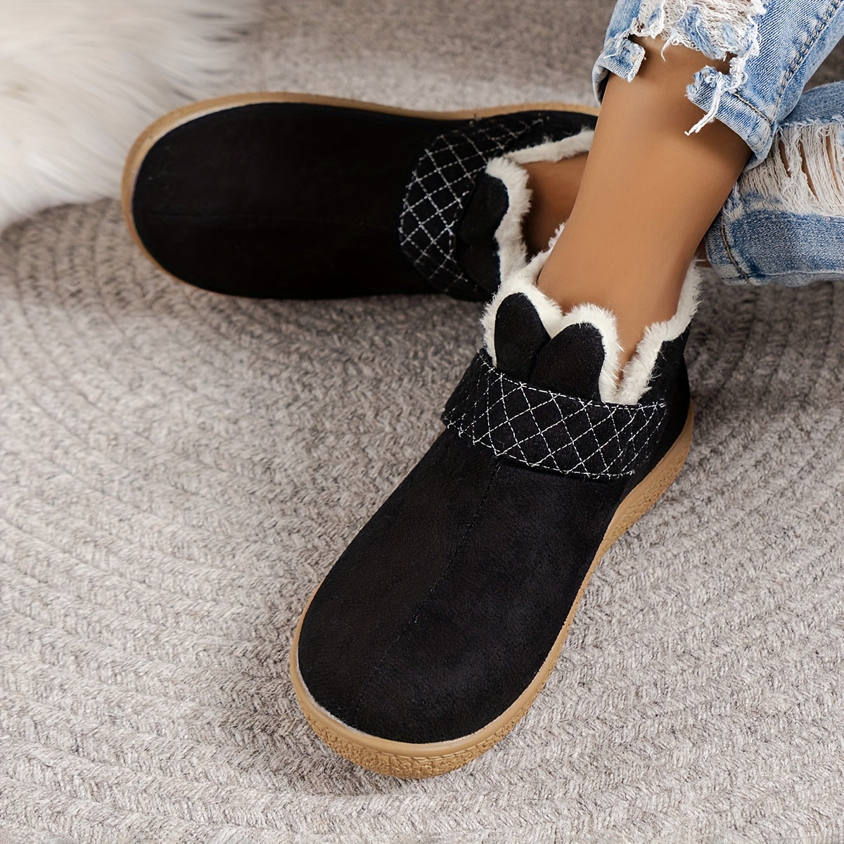 Women's Winter Ankle Boots Fabric Flat Heel Casual Platform