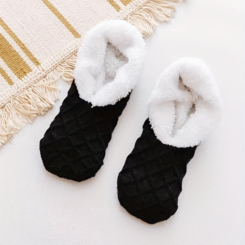 Women's Non-Slip Coral Fleece Floor Socks Plush Knitted Warm Fuzzy Socks for Women
