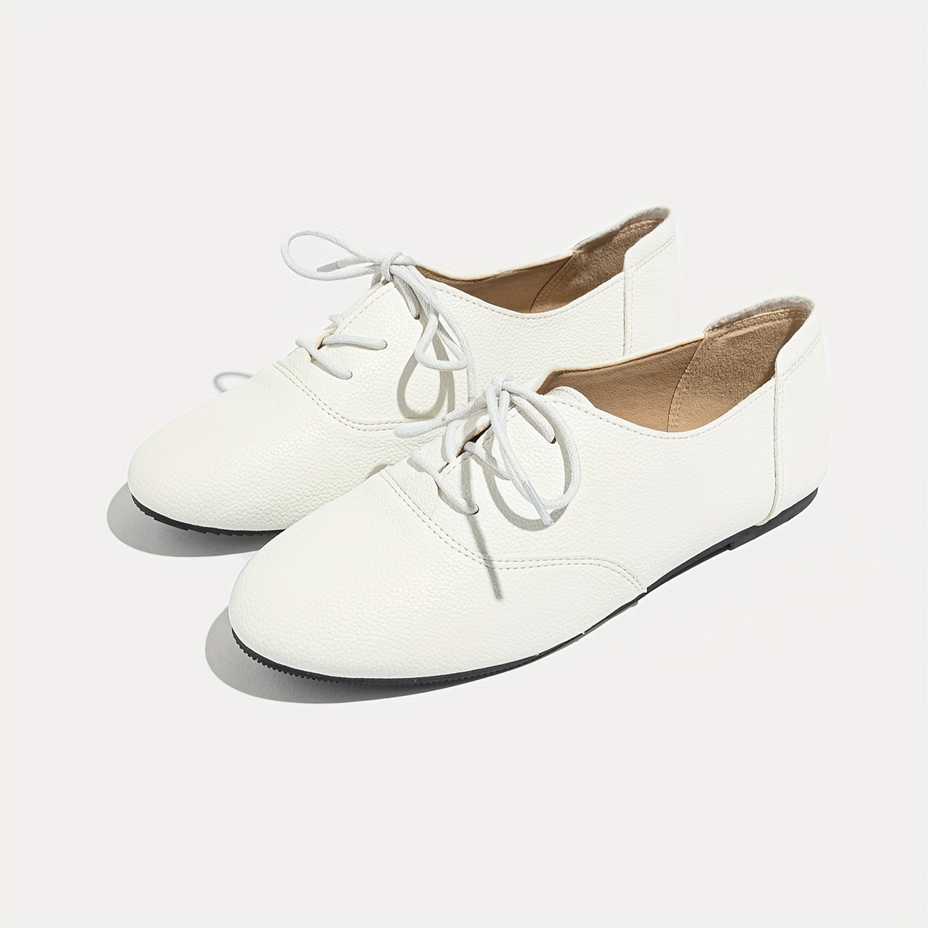 Women’s Microfiber Ballet Flats Solid Color Round Toe Lace Up Black Low Heel Shoes