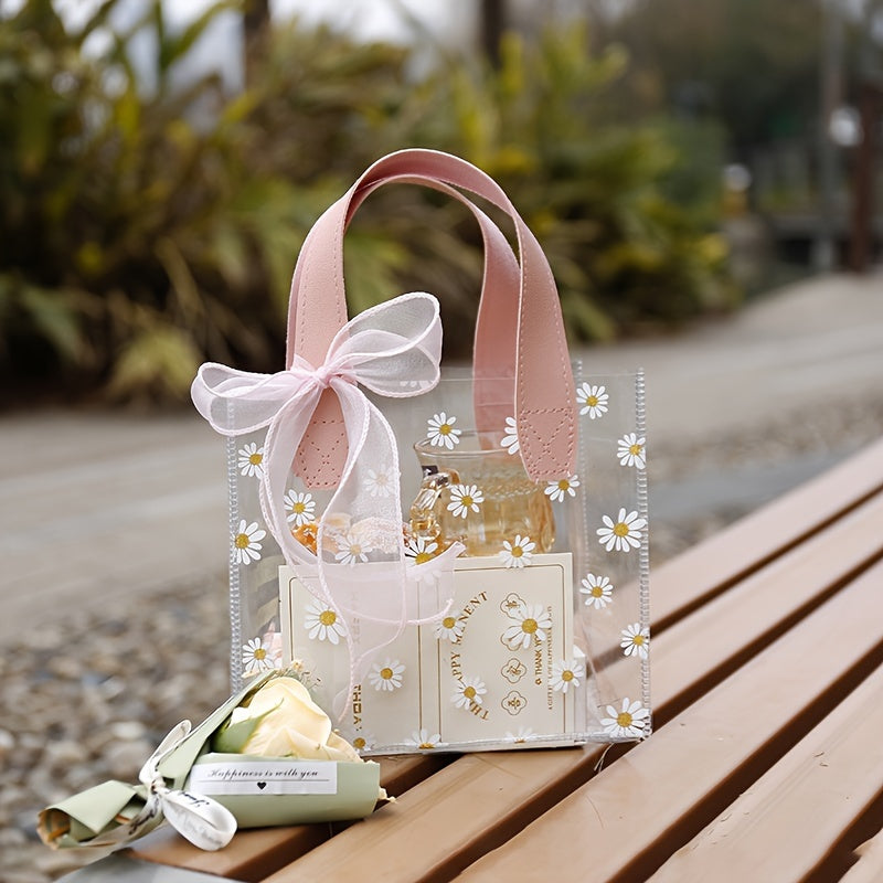 Daisy Print Clear Gift Bag for Bridesmaids and Girls' Parties, Makeup Organizer