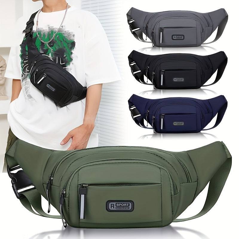 Men's Black Water-Resistant Sports Waist Pack with Phone Pouch Adjustable Strap