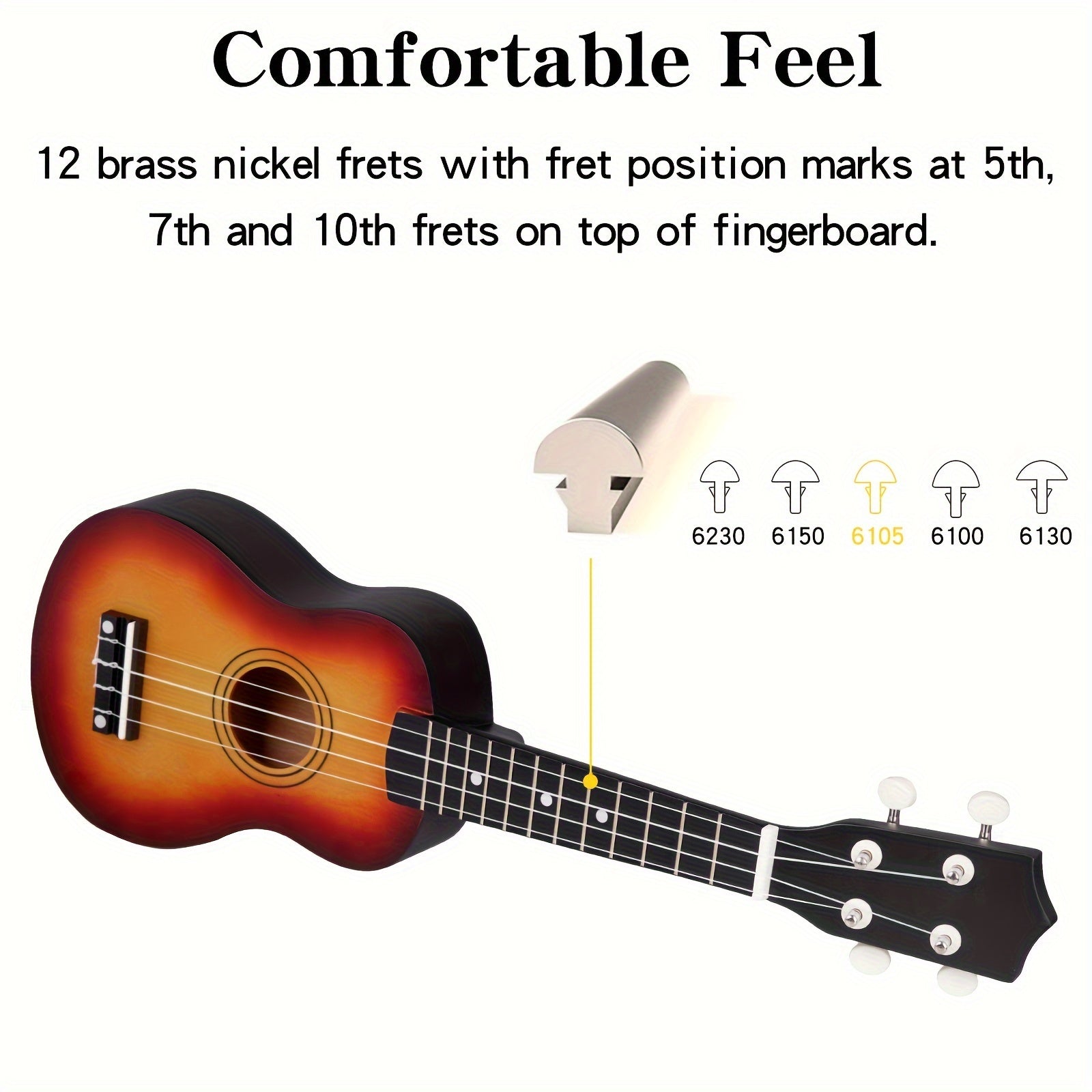 Ukulele soprano de 21 pulgadas Sunburst para principiantes con cuerpo de tilo