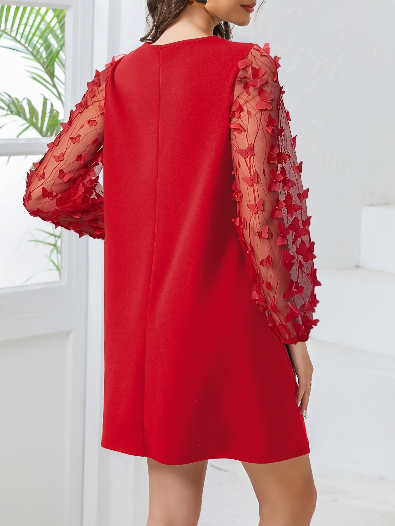 Women's Plus Size Mesh Patchwork Faux Pearl Dress