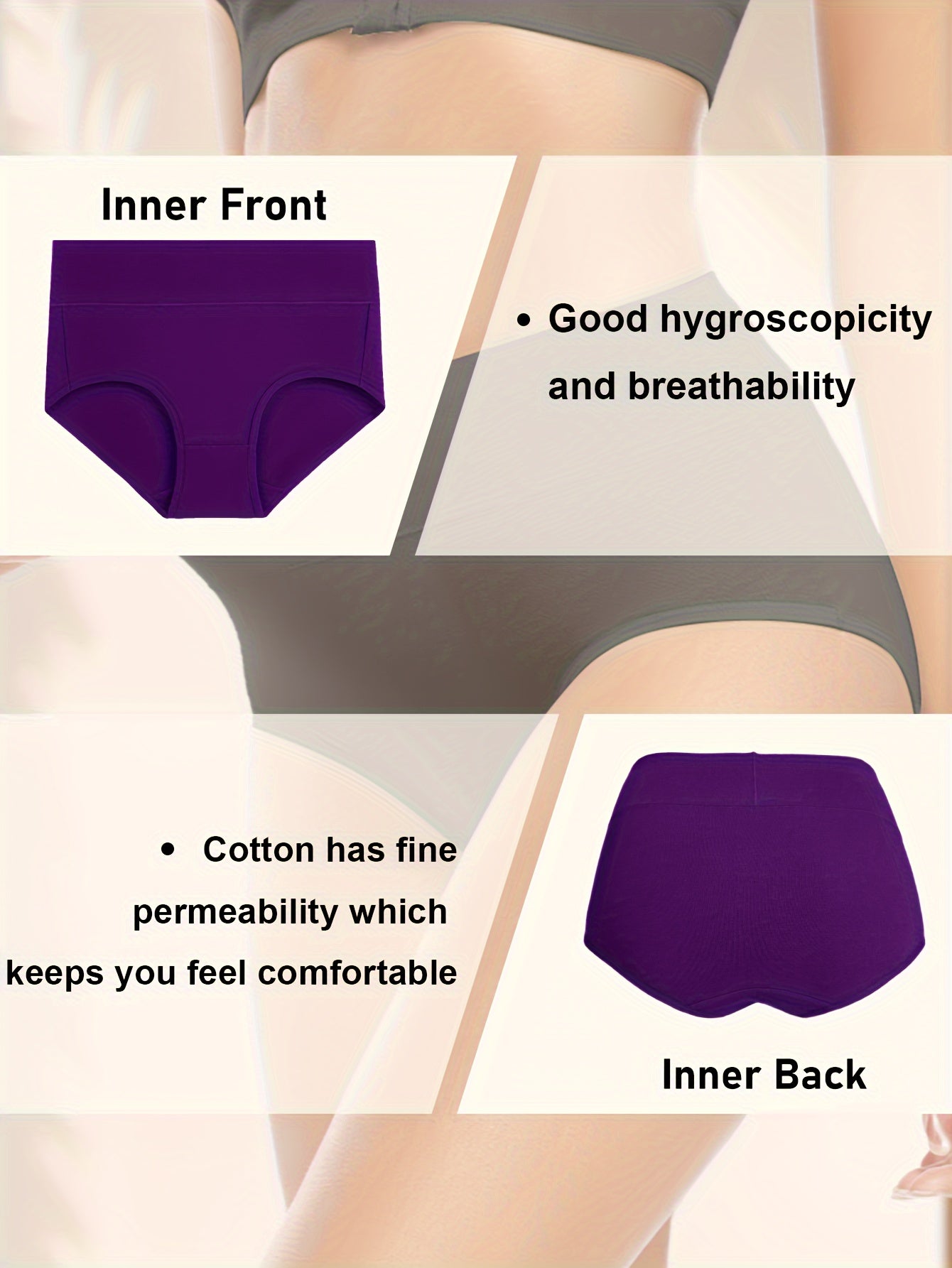 Set of 5 Women's High-Waisted Cotton Triangle Panties Briefs