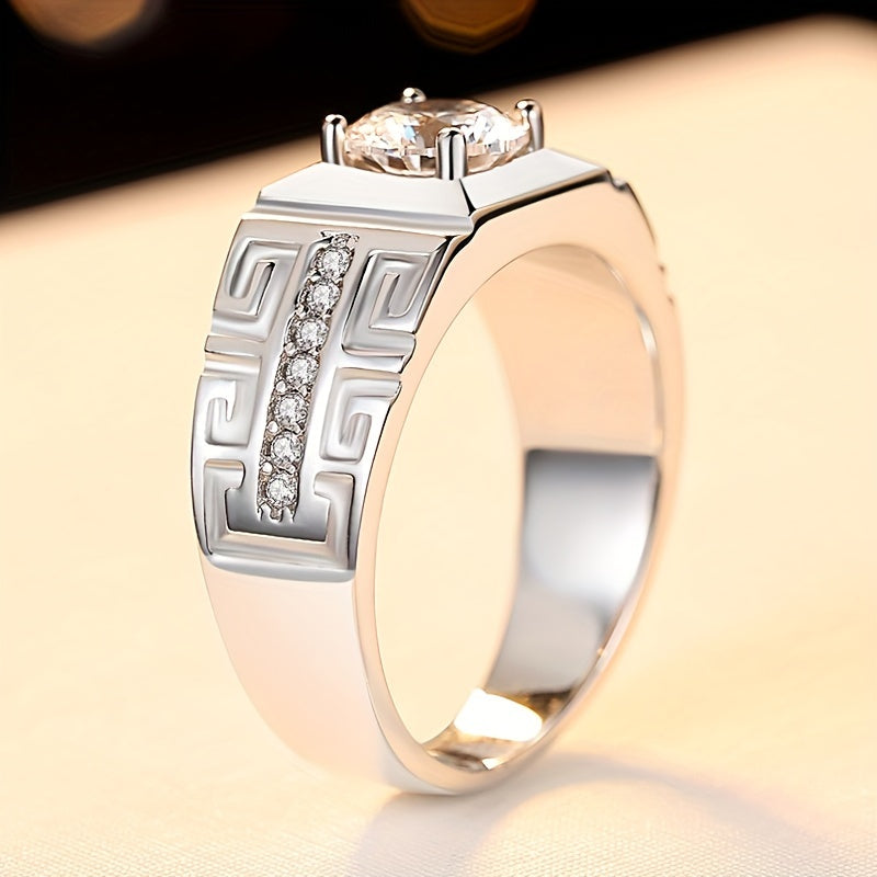 Men's Silver Ring with Zirconia Bright Stones Elegant Jewelry 8g