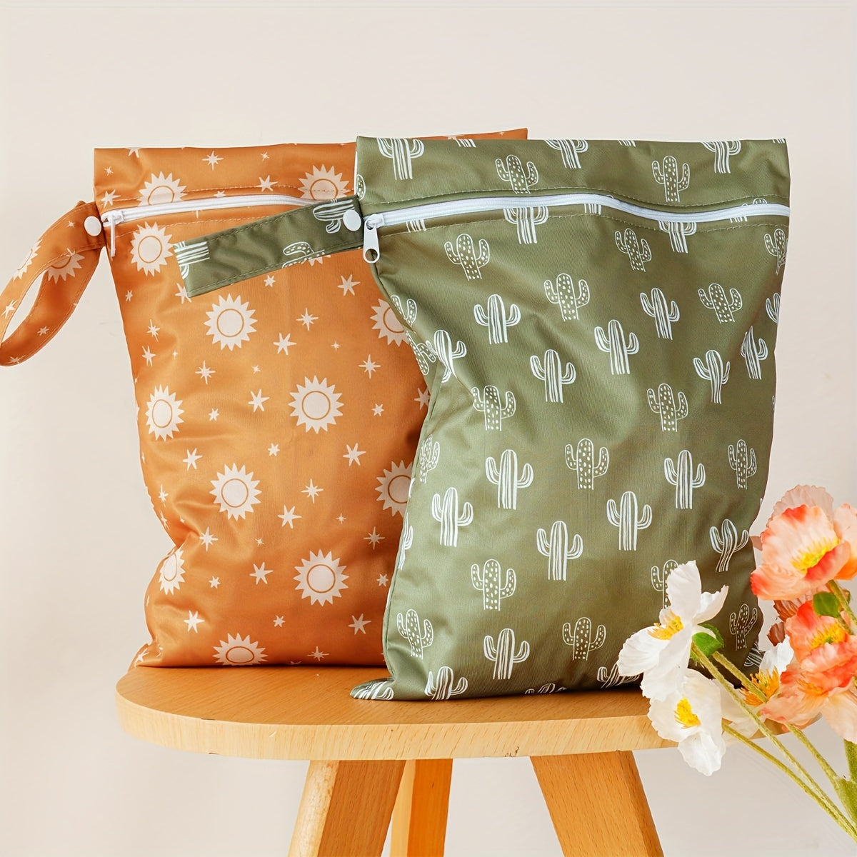 Two Pieces Waterproof Wet Bags 25.4x35.56 cm for Nappy Changing Travel Swimming