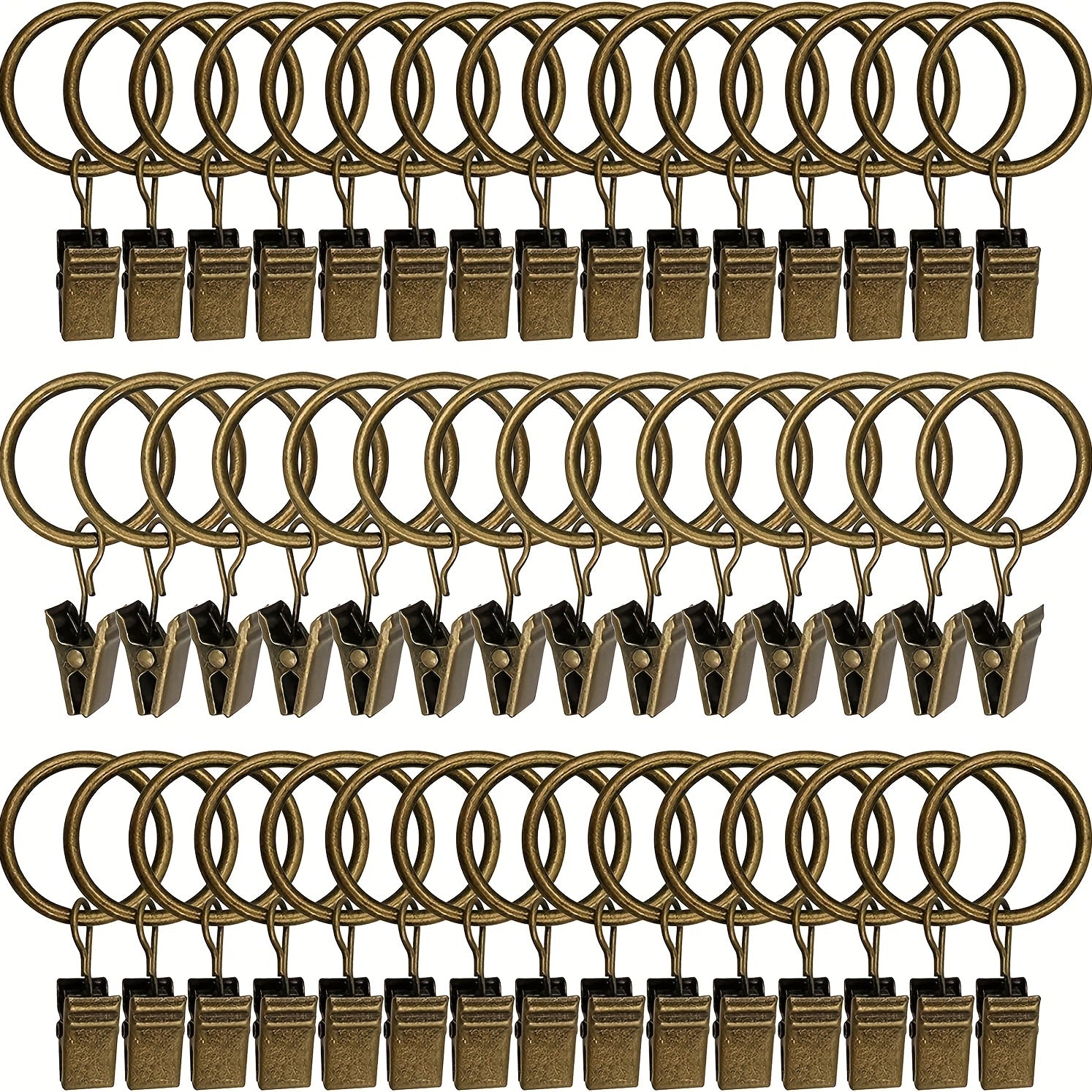 44 Gold Curtain Rings Clips Set for 5/8 Inch Rods with Hooks and Rings