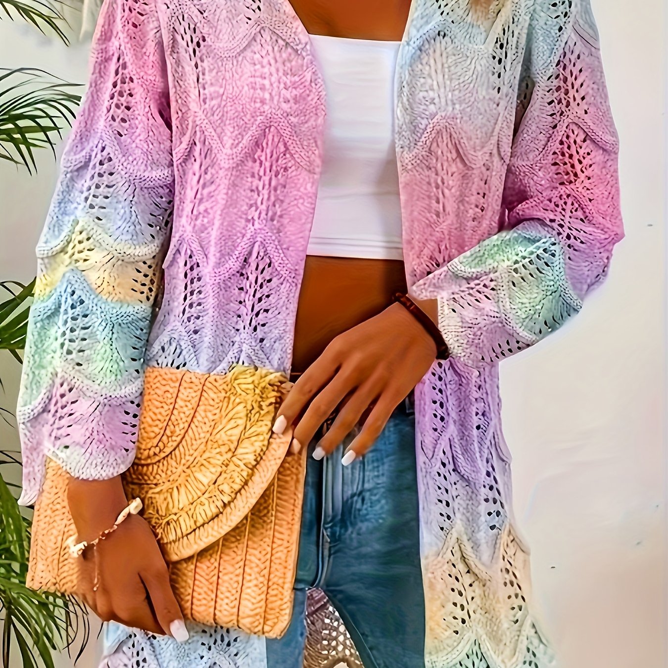 Plus Size Women's Open Front Long Sleeve Cardigan Lightweight Breathable Casual