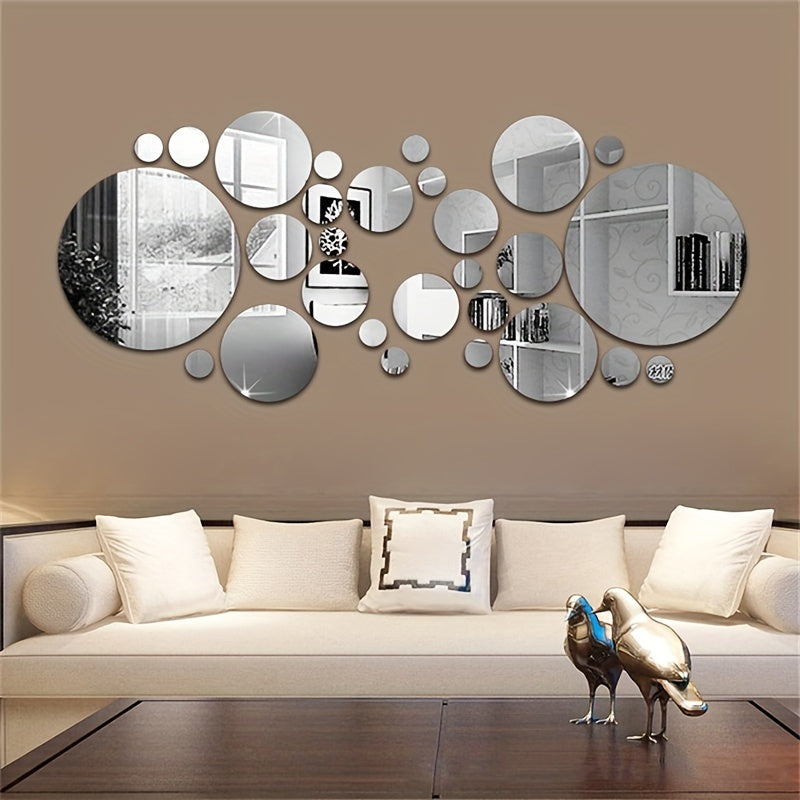 33-Piece 3D Acrylic Mirror Wall Decals Self-Adhesive Removable Waterproof for Living Room Bedroom