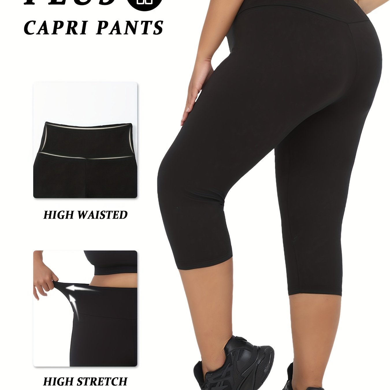 Plus Size Women’s Leggings High Waisted Tummy Control Yoga Capri Workout