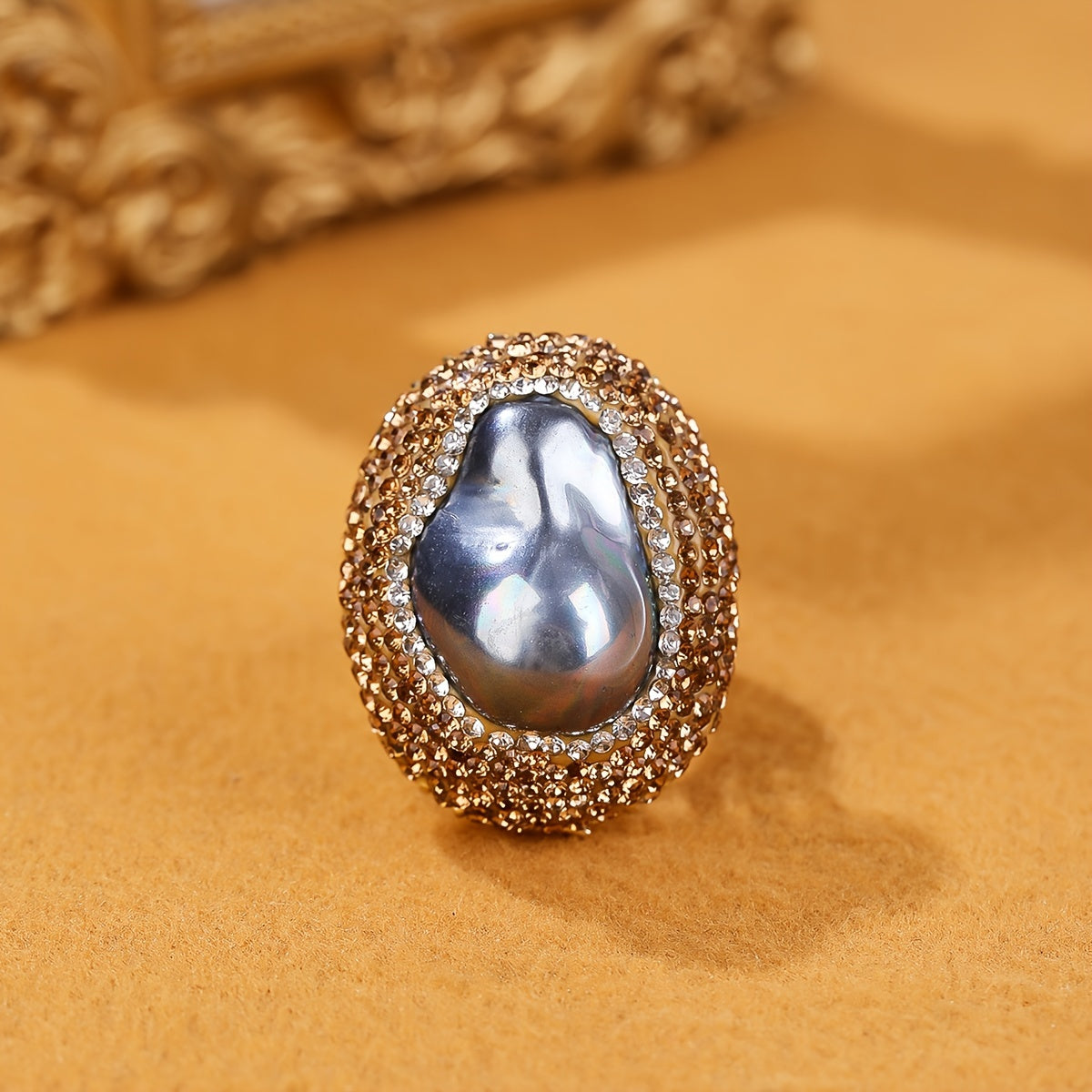 Chic Barok marvarid uzuk, rhinestone aksentlari bilan bezatilgan - Partiyalar va sovgalar uchun ideal, har qanday tadbirga mos keladi