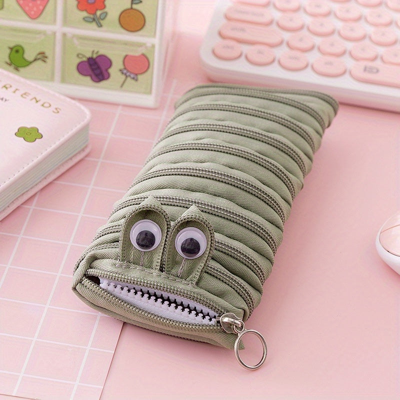 Cute Caterpillar Pencil Case with Large Capacity for Students and Makeup Storage