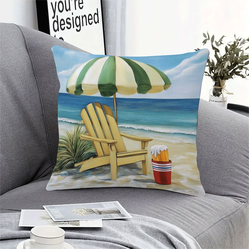 Beach Theme Flannel Cushion Cover 45.72cm Square Zippered Sofa Bedroom Living Room Car