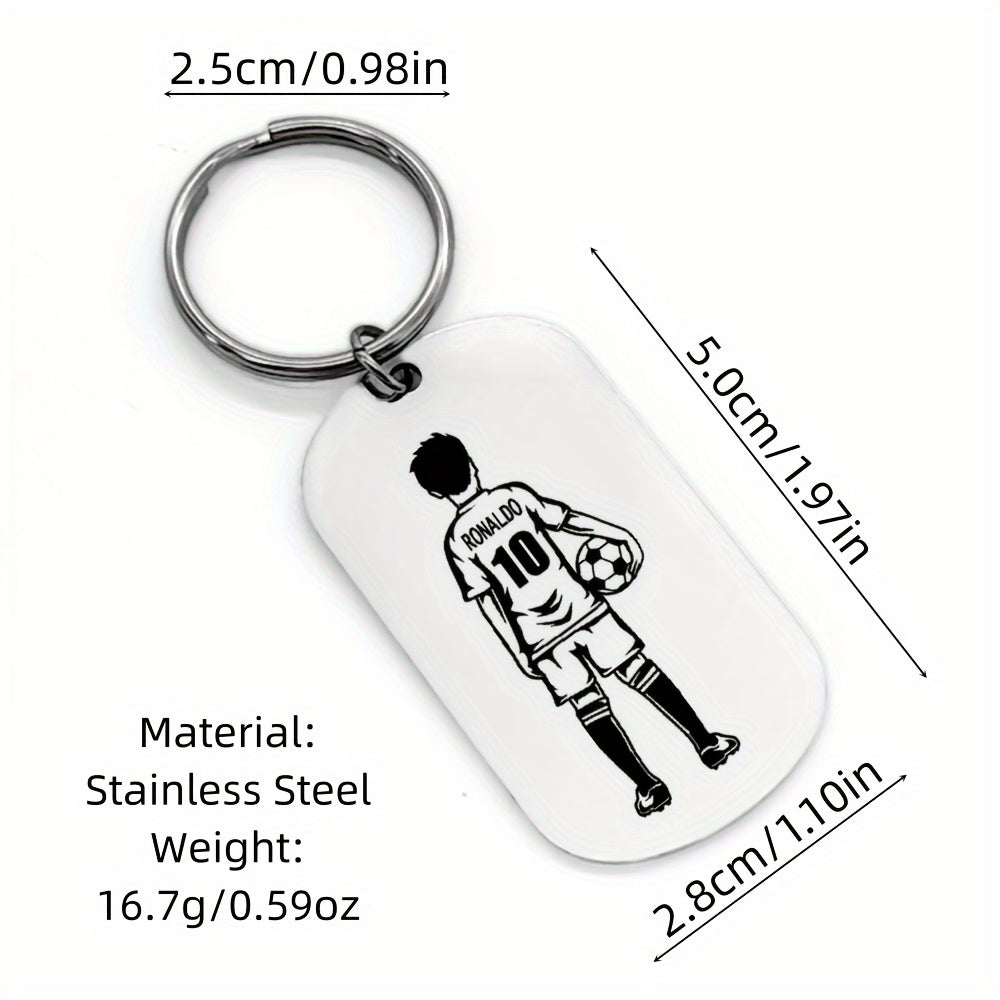 Football Player Keychain Custom Name Number Stainless Steel Gift for Men