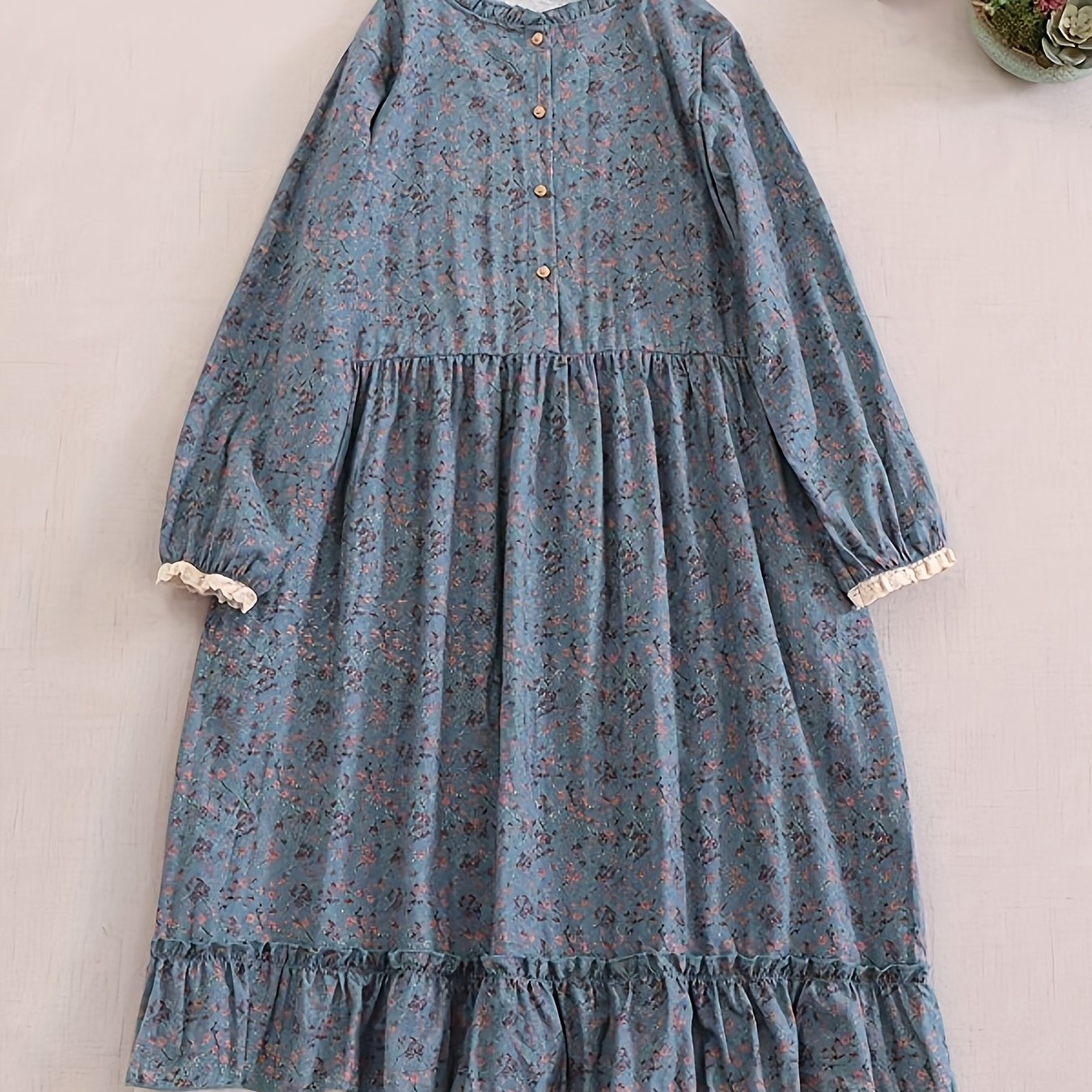 Vestido largo de estilo japonés con flores para mujer, con costura de encaje y falda de lino
