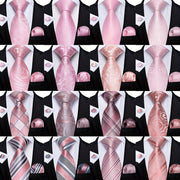 Stylish Men's Pink Patterned Tie Set with Pocket Square, Hanky, and Cufflinks - Perfect for Weddings or as a Gift
