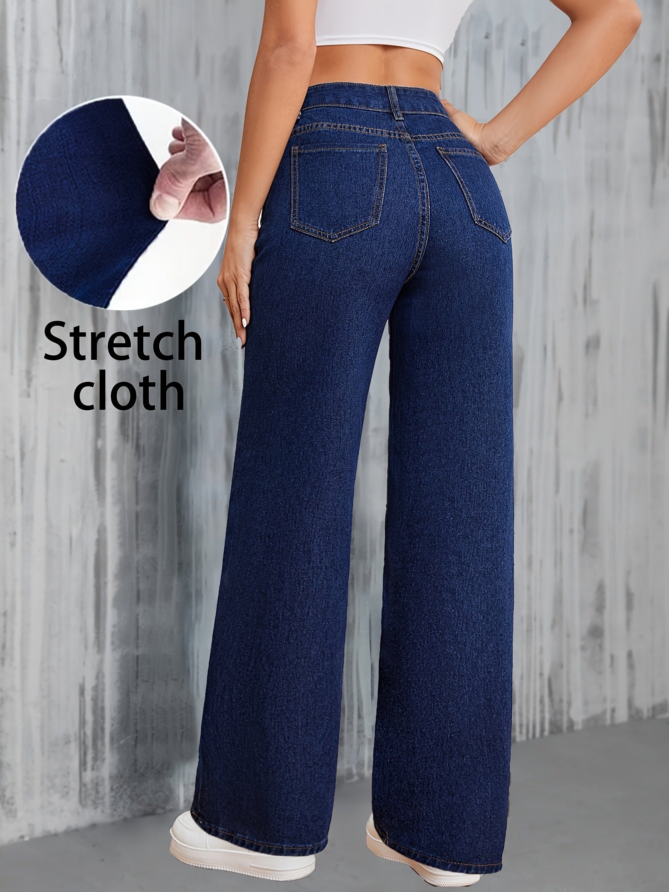 Women’s High-Waisted Wide Leg Denim Jeans Solid Color Casual Pants