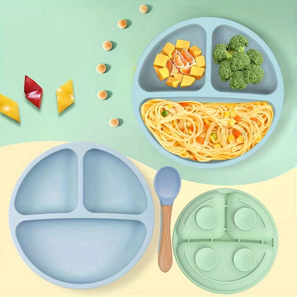 Kids Silicone Suction Plates with Spoon BPA-Free Non-Slip Divided Microwave Dishwasher Safe