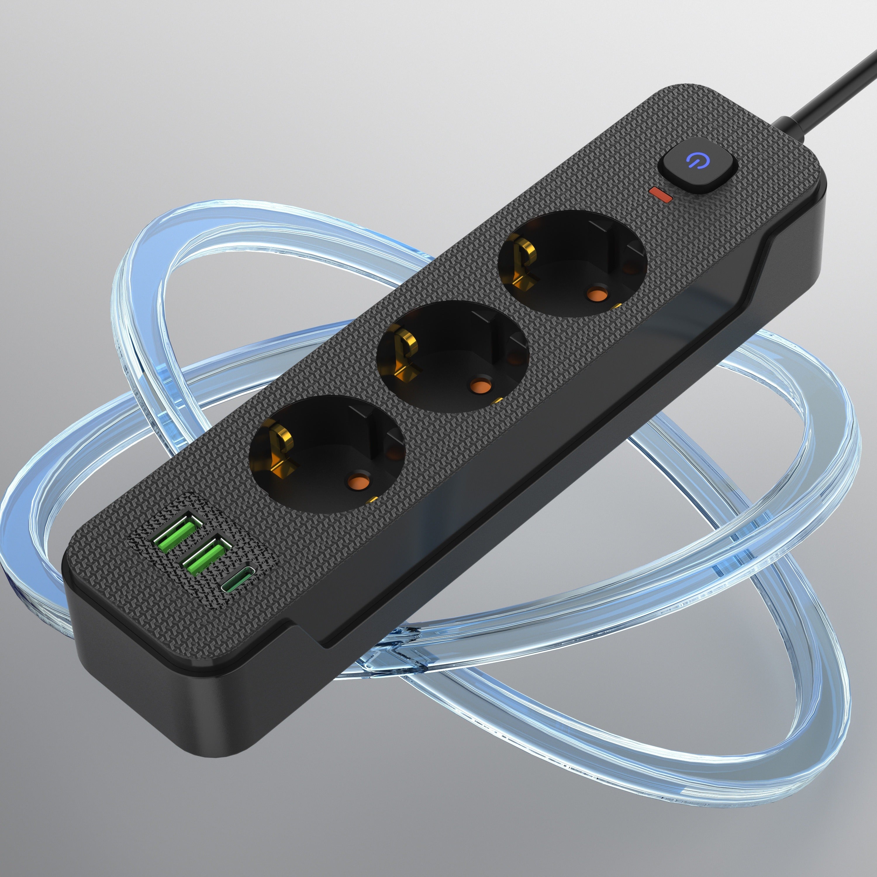 Europe Power Strip with 3/4/5 Sockets, 2m Extension Cord, Main Switch for Home Office Kitchen Garage Outdoors