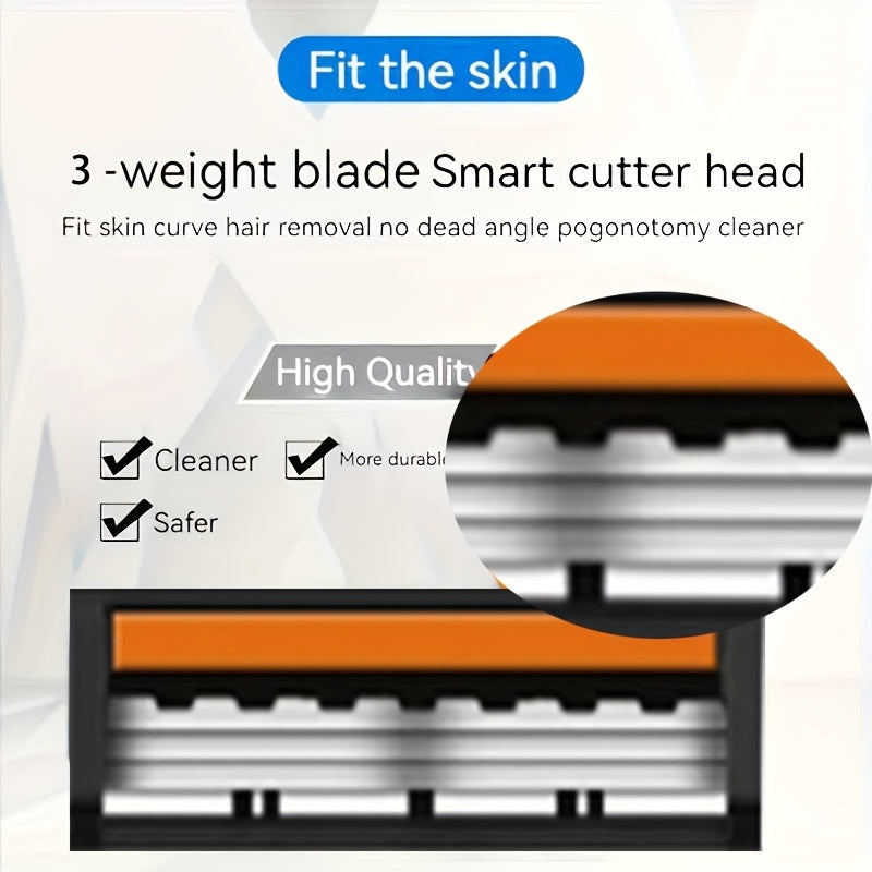 Men's Stainless Steel 3-Layer Manual Razor Set with Replacement Blades