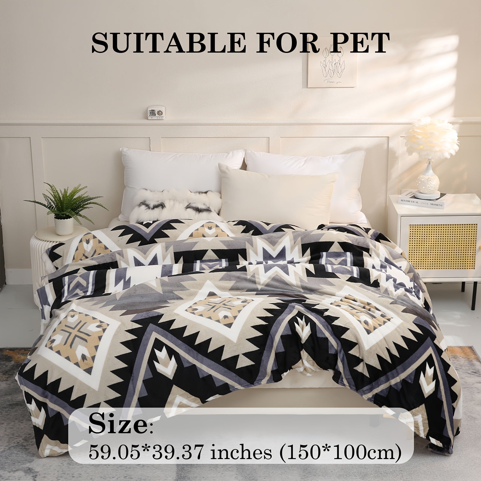 Manta de felpa de estilo nativo americano con patrón azteca, suave, ligera y perfecta para sofá, cama o viajes