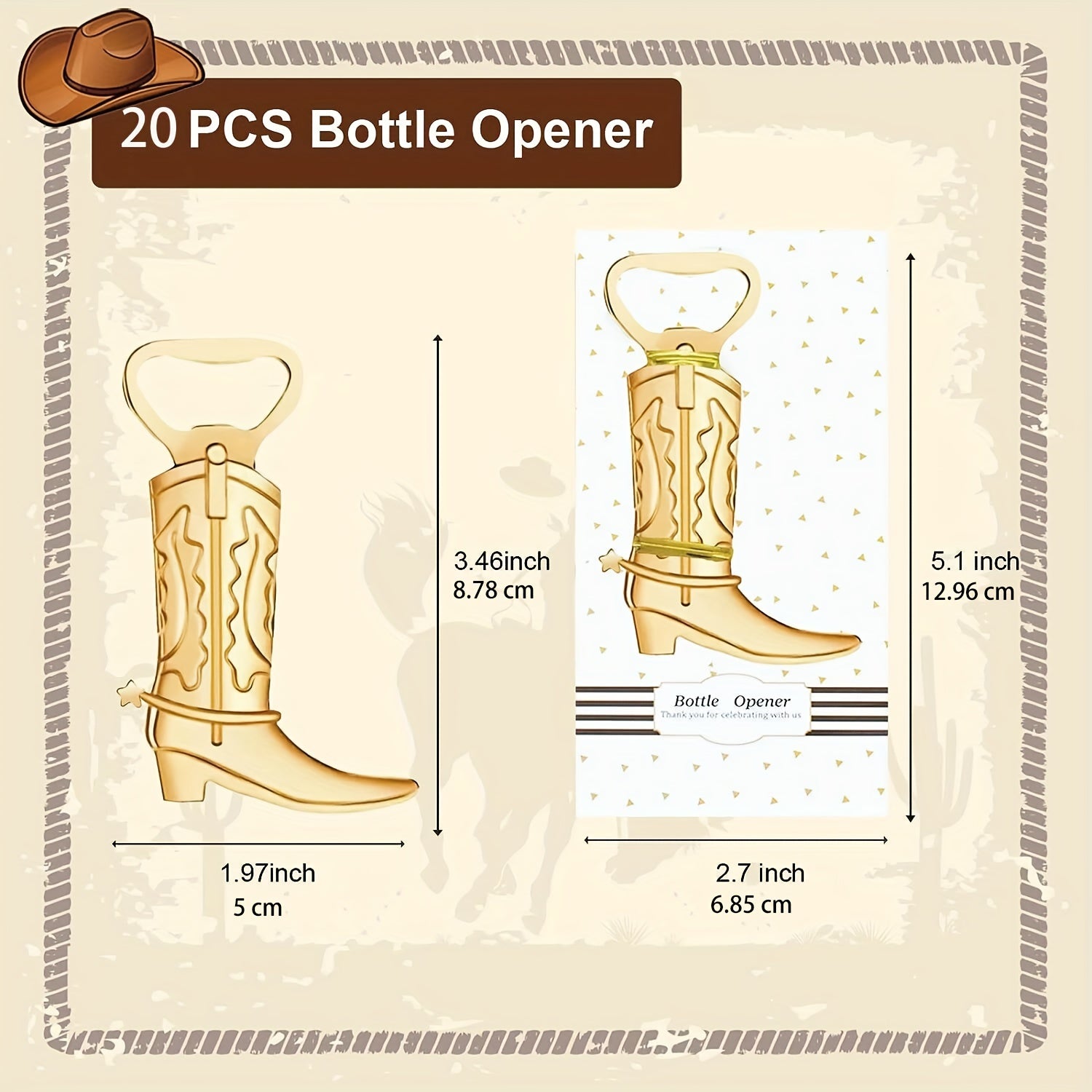 Cowboy Boot Shaped Bottle Opener Pack of 20 or 40 Bar and Wedding Favors