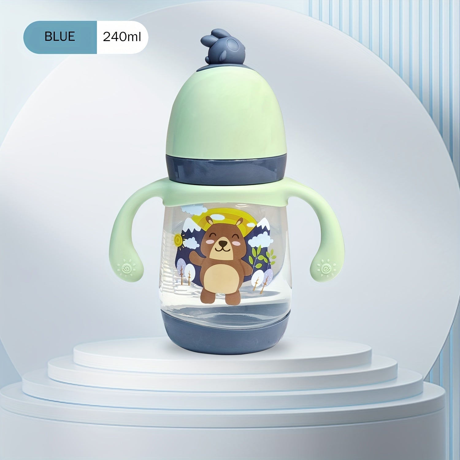 Biberón de alimentación para bebé 240ml PP de grado alimentario, seguro para recién nacidos, antideslizante, con mango de dibujos animados