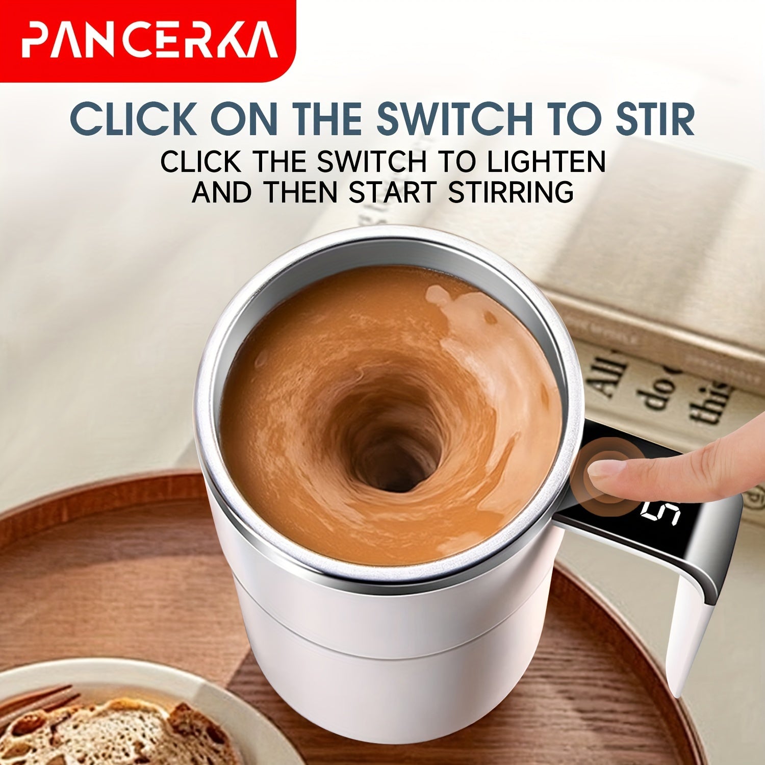 Auto Stirring Coffee Cup With Temperature Display White Travel Mug