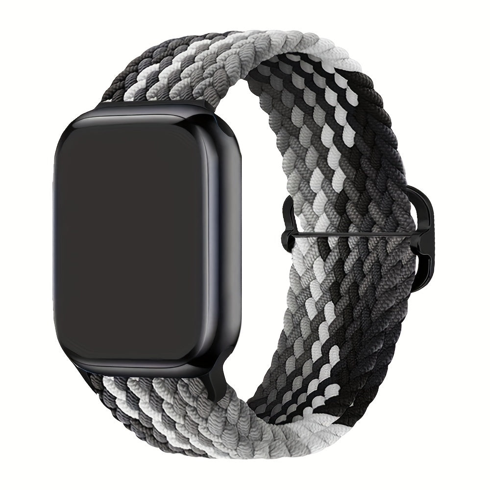 Apple Watch uchun nylon to'qilgan halqa tasmasi, moslashuvchan, elastik, suv o'tkazmaydigan va terga chidamli. Bir nechta ranglarda Ultra2/9/8/7/6/5/4/3 SE iWatch modellari uchun mos keladi. Zamonaviy va moslashuvchan.