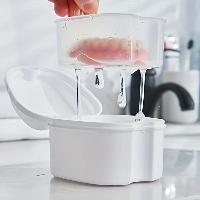 Denture Care Cleaning Box Plastic Denture Bath Box with Mesh Filter