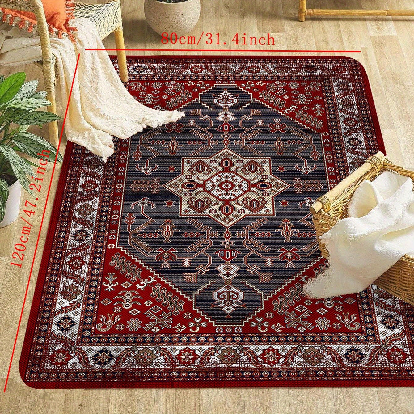 Alfombra de área vintage boho shaggy antideslizante resistente a manchas impermeable gruesa para sala de estar y dormitorio