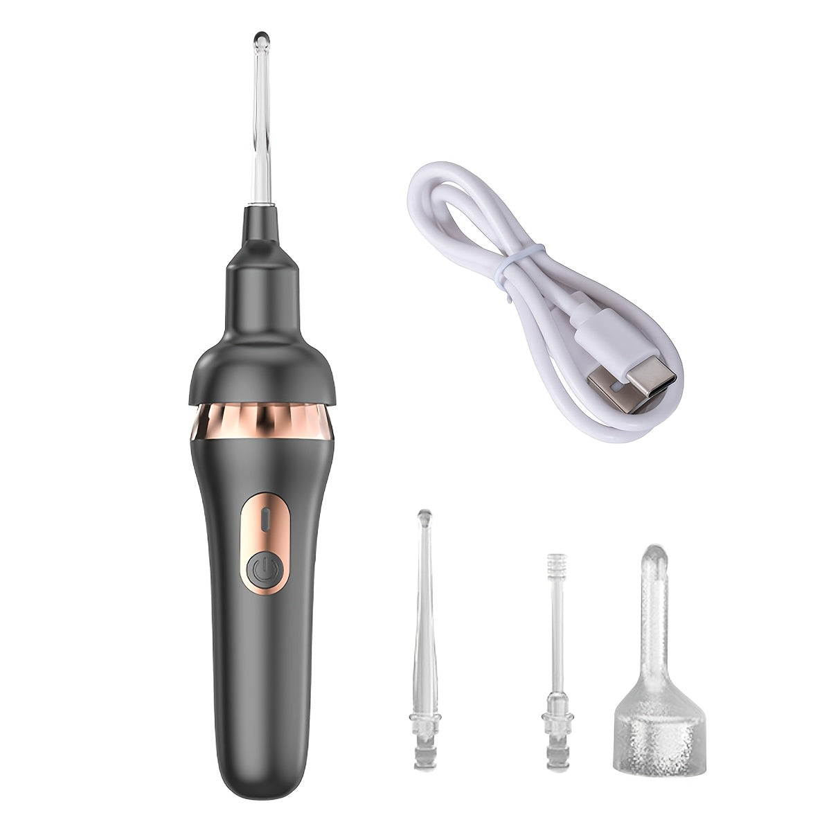 USB zaryadlovchi Type C quloq tozalash asbobi, suv tortuvchi elektr quloq cho'g'ich va LED chiroq bilan, kattalar va bolalar uchun mos. Bu hidsiz quloq qoshiq to'plami bayram sovg'asi uchun ajoyib.