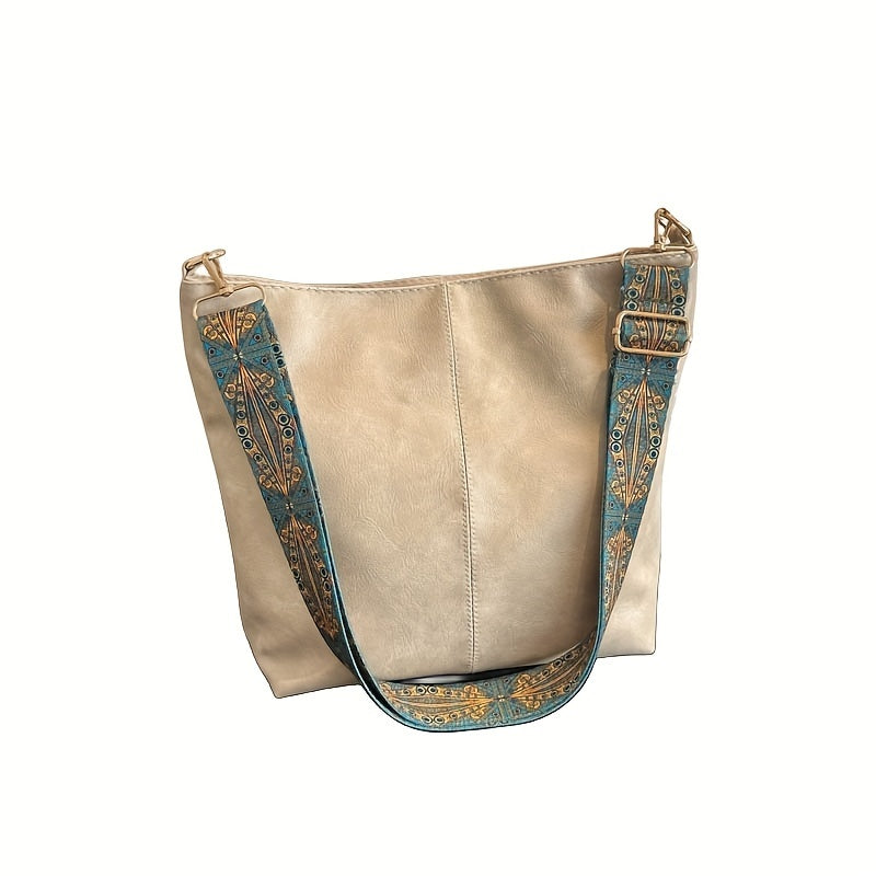 Bohemian Style Geometric PU Leather Hobo Bag for Going Out Light Brown