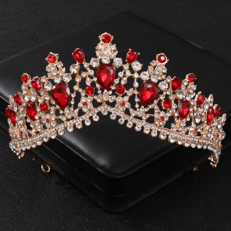 Red Crystal Tiaras for Women Prom Bridal Rhinestone Wedding Hair Accessories Crown