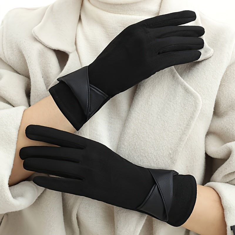 Women's Touchscreen Fleece Lined Gloves with Bowknot Design
