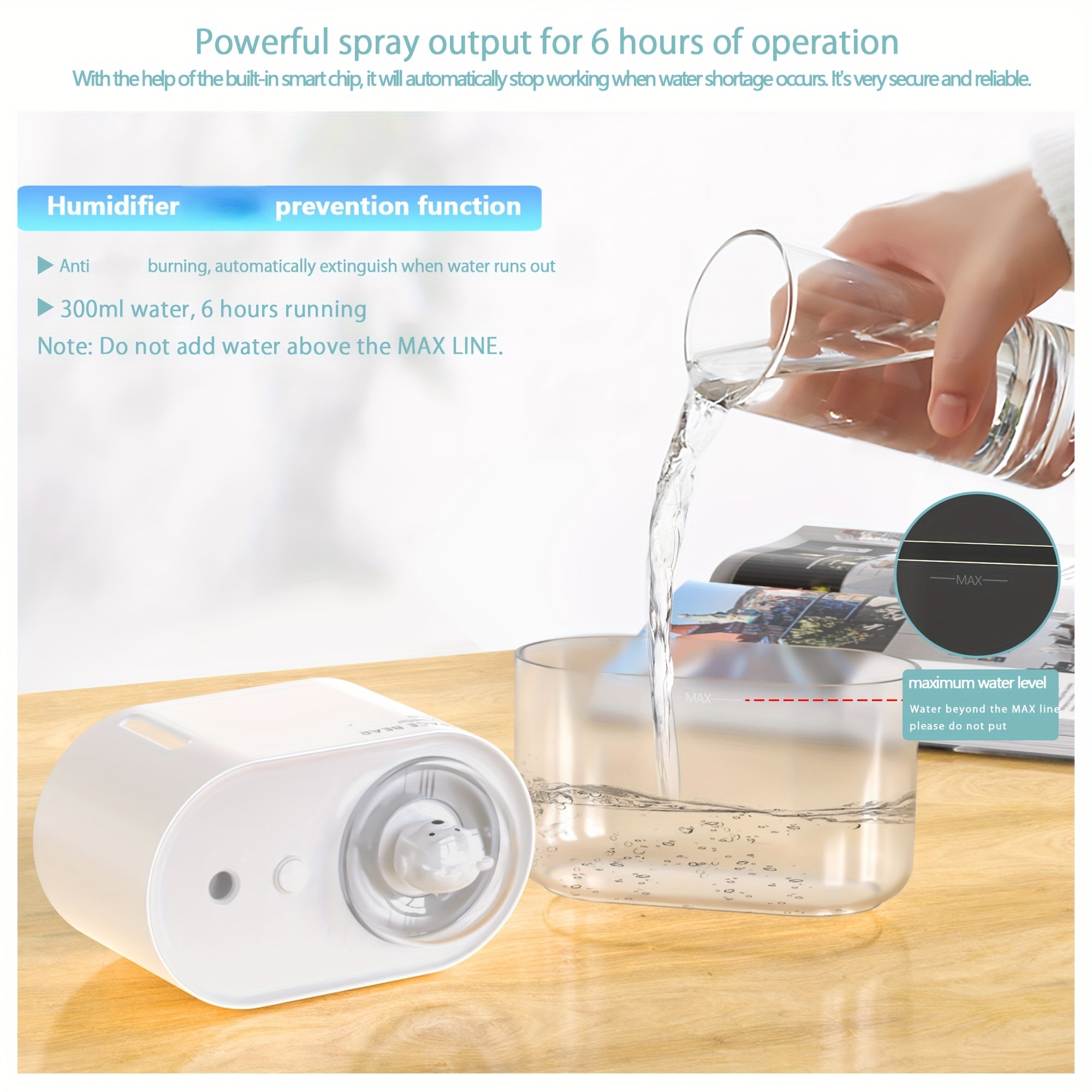 Portable Ultrasonic Cool Mist Humidifier with Night Light 2 Mist Modes Quiet Operation