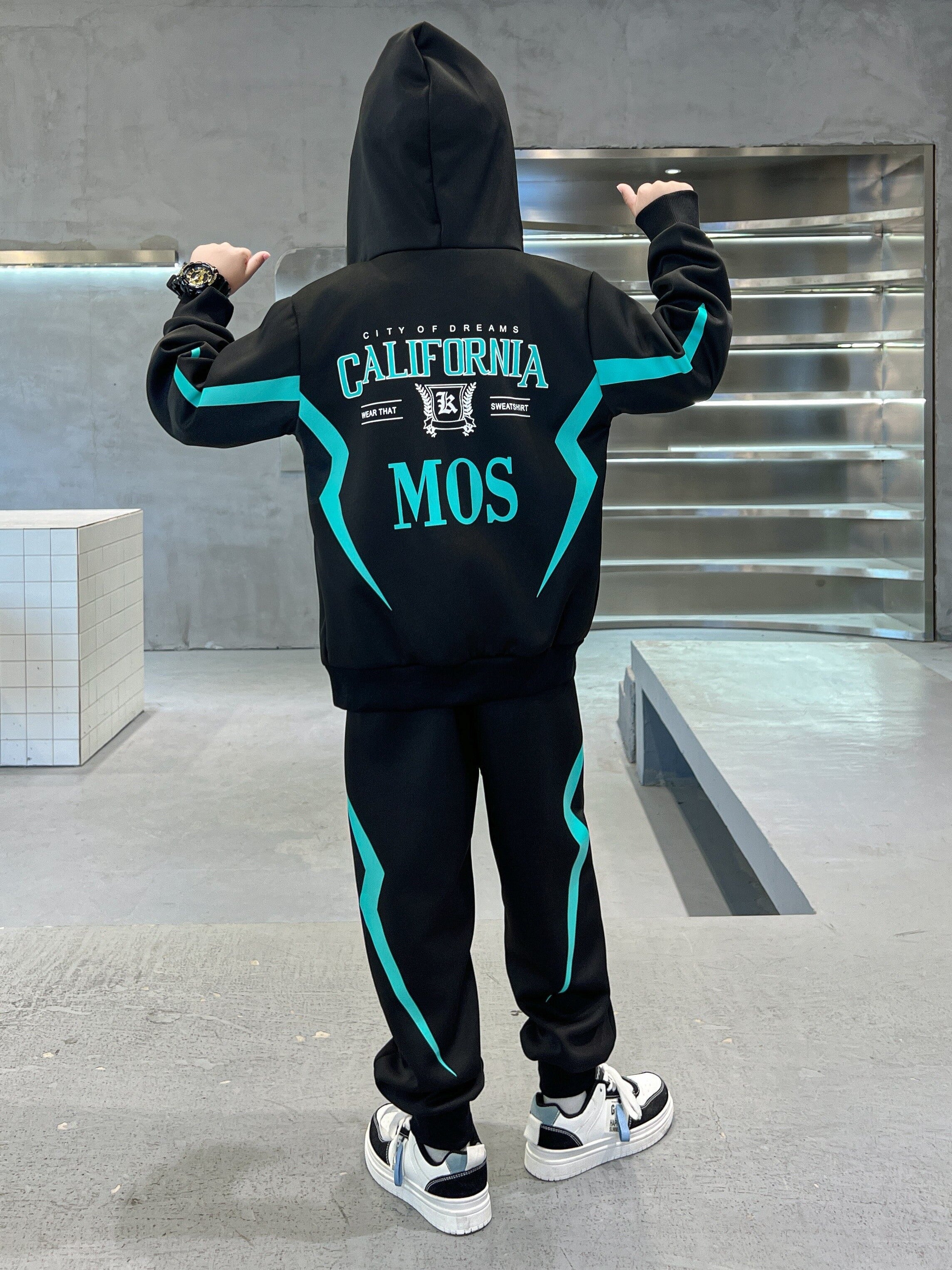 Boys' Spring Autumn Casual Outfit Set Hoodie and Pants Alphabet Pattern Kids' Knit Polyester