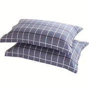Two Soft Brushed Pillow Covers with Geometric Plaid Design and Envelope Closure