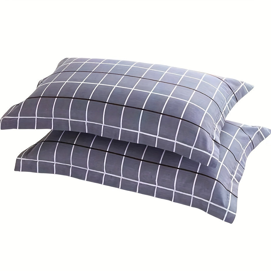 Two Soft Brushed Pillow Covers with Geometric Plaid Design and Envelope Closure