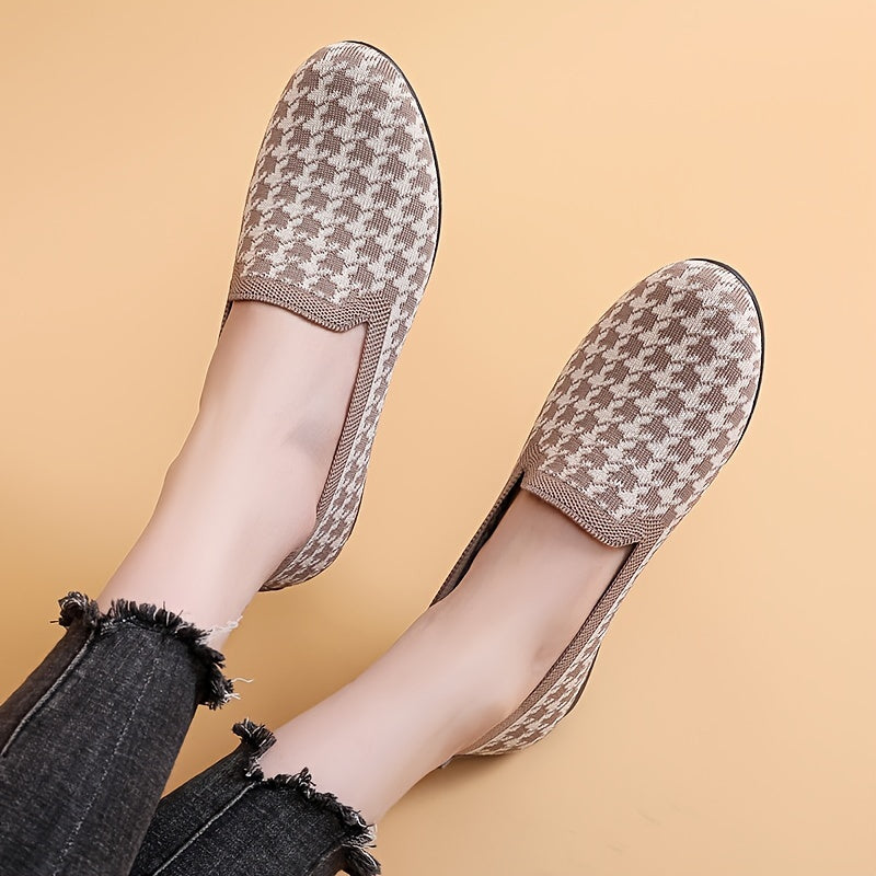 Women's Breathable Plaid Flats Casual Slip-On Round Toe Shoes