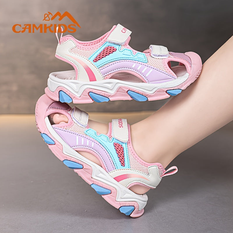 Kids Summer Sandals Breathable Mesh Non-Slip Toe-Collision Hook-and-Loop Outdoor Casual