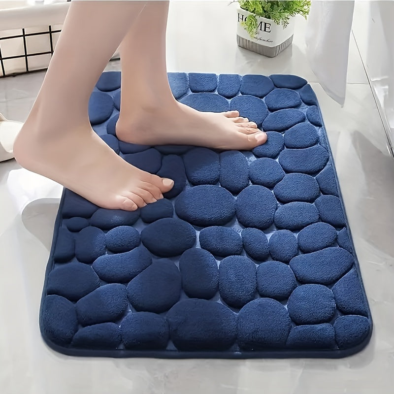 Alfombra de baño de espuma viscoelástica antideslizante, absorbente, suave, con relieve de piedra de río, lavable a máquina