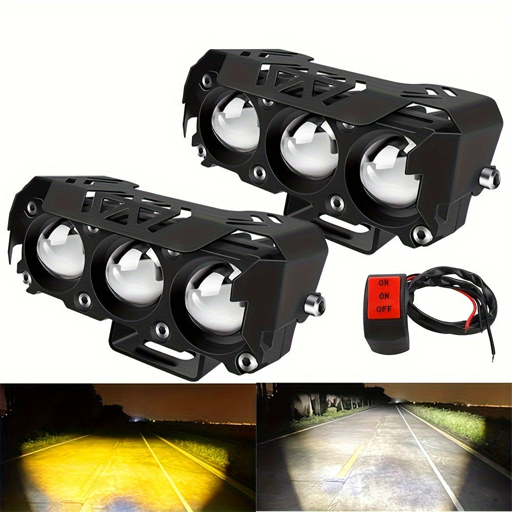 Universal Motorcycle LED Headlights Double Color Fog Lamps 12V 24V Black