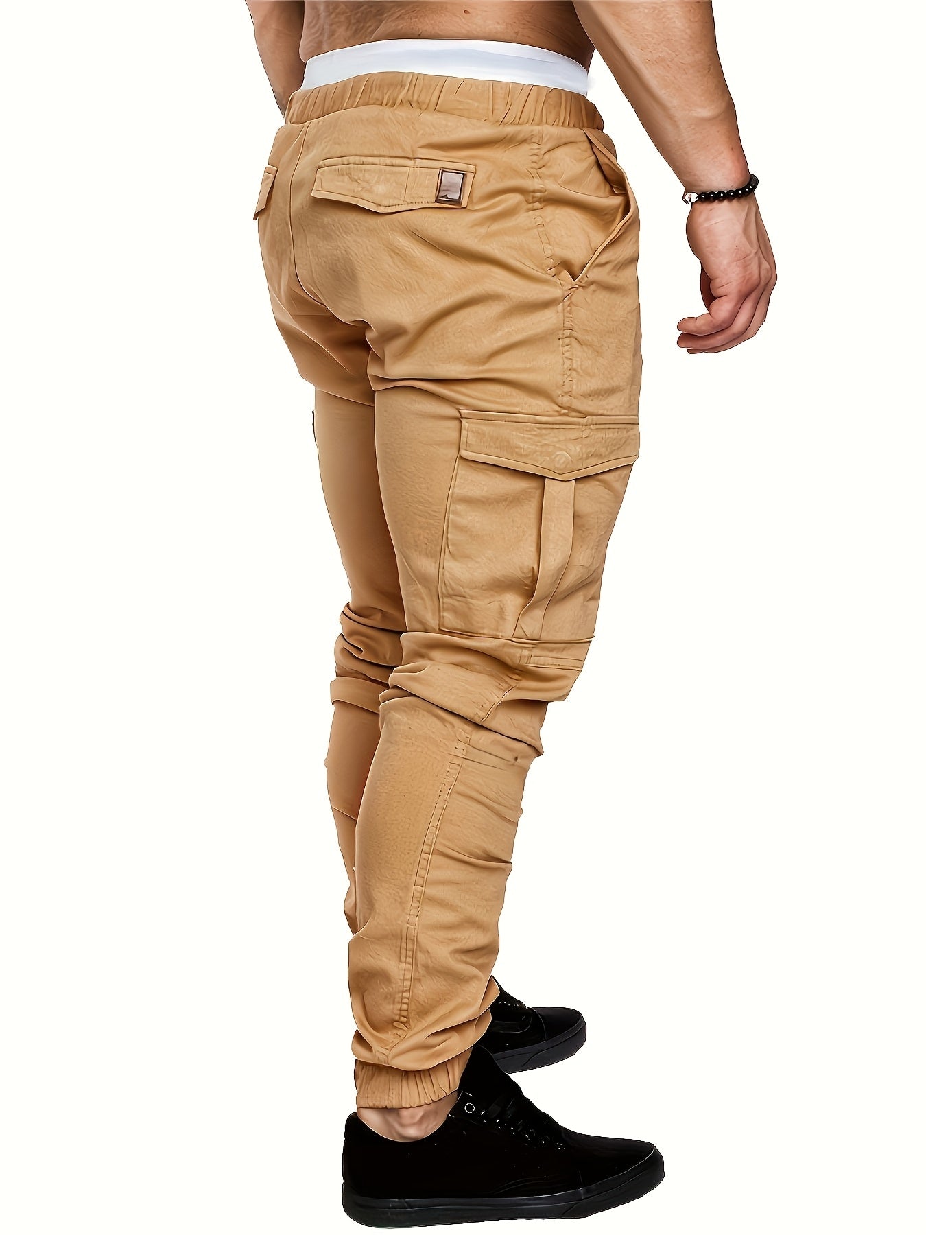 Men's Cargo Pants Set Cotton Solid Color Drawstring Waist Regular Fit All-Season