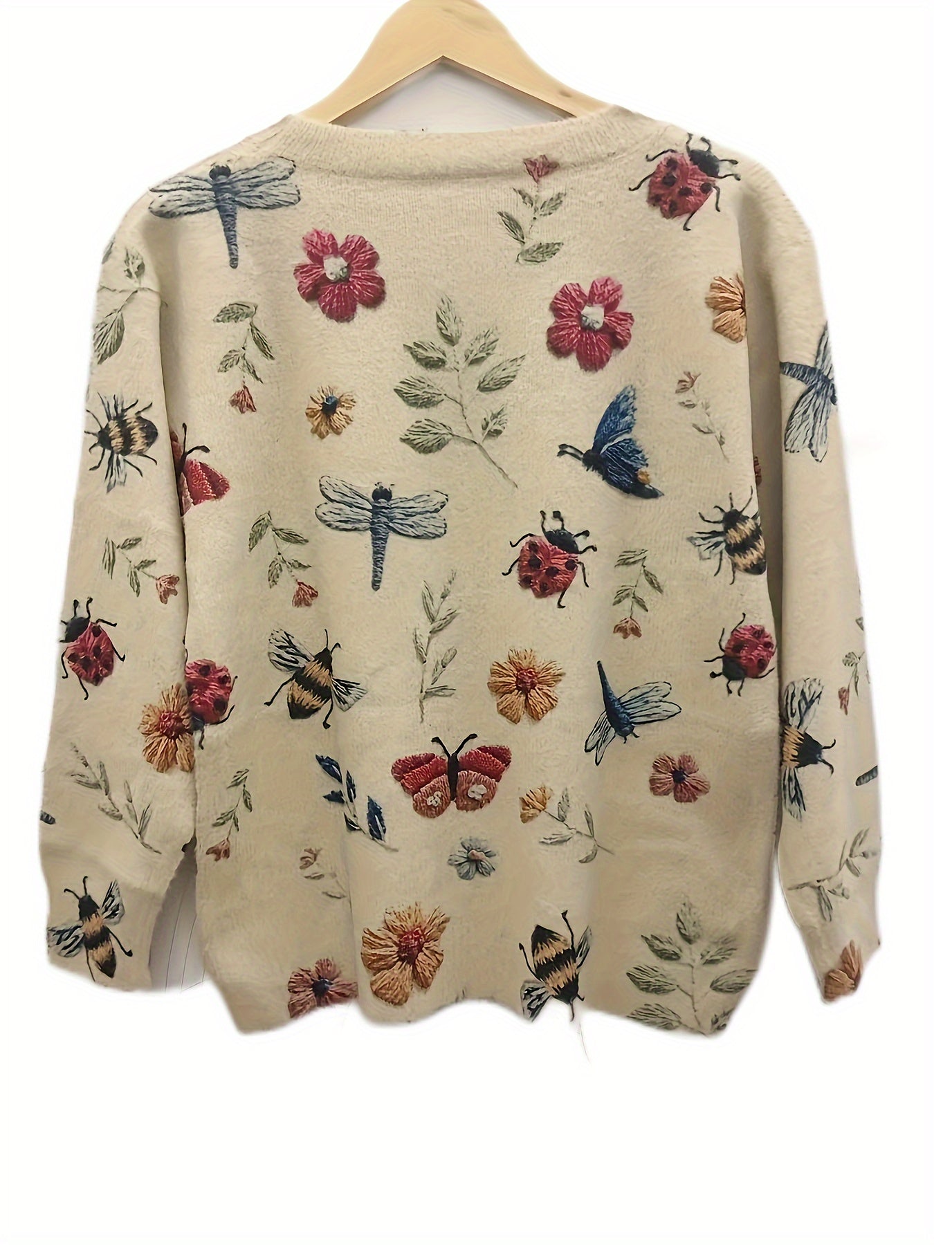 Women's Floral Butterfly Pattern Sweater Thick Knit Plus Size