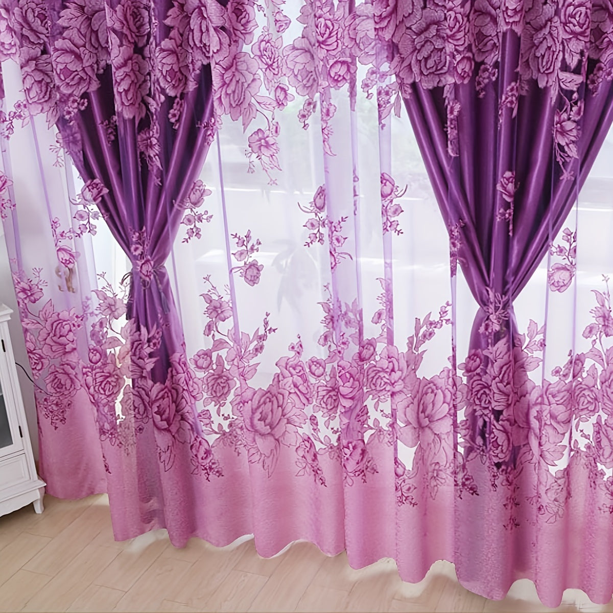 Sheer Curtain with Flower Pattern Translucent Rod Pocket Living Room Decor
