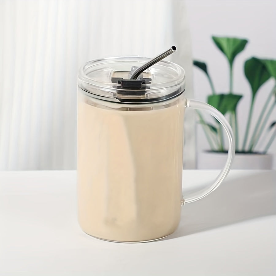 Large 1L Glass Water Bottle with Lid and Straw for Iced Coffee and Beverages
