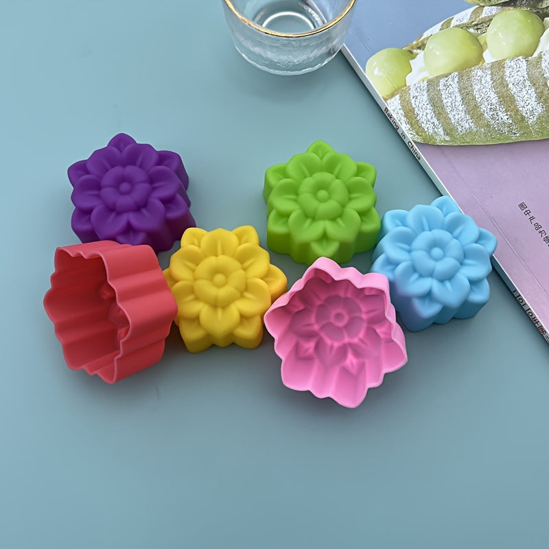 Set of 6 3D Flower Silicone Cake Molds for Jelly Pudding Candle Making