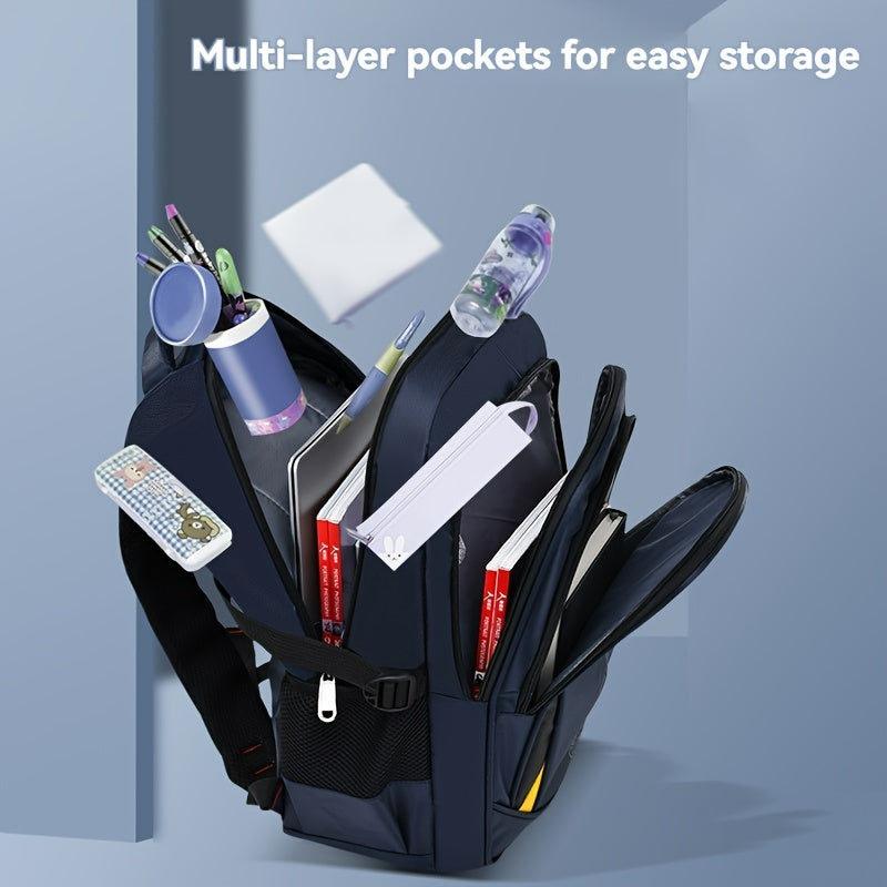 Large Capacity Multi-Layer Nylon Backpack for Students with Side Bottle Pocket